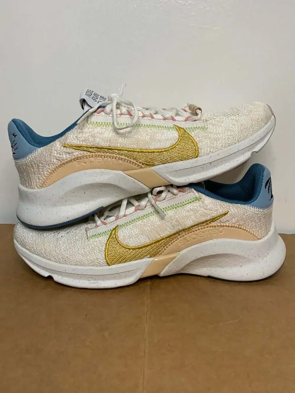 Nike Women’s 9 SuperRep Go 3 Flyknit Sneakers White Ivory DV1743-171 Tan Blue